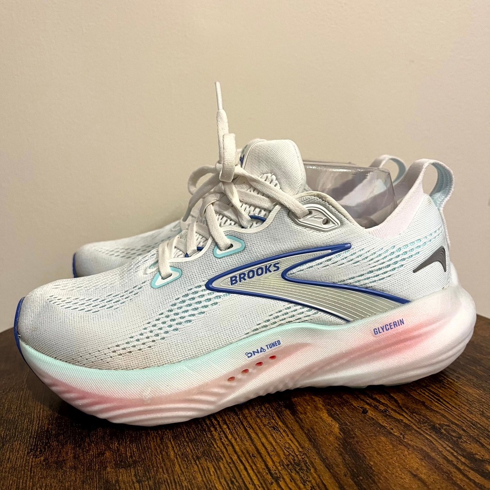 Brooks Running Shoes Glycerin 22 Sneakers White Blue Pink DNA Tuned Womens 7